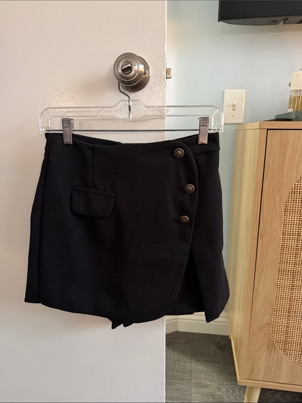 Commense Black Skort with Button Detail